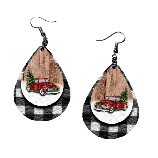 Veile Studios Pu Leather Plaid Teardrop Stylish Statement Jewelry For Fashion Lovers Earrings