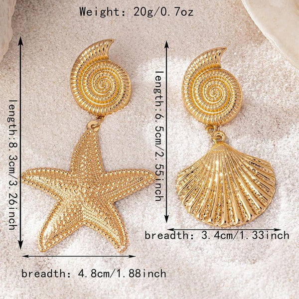 Veile Studios Gold Metallic Starfish Shell With Personalised High End Temperament Earrings