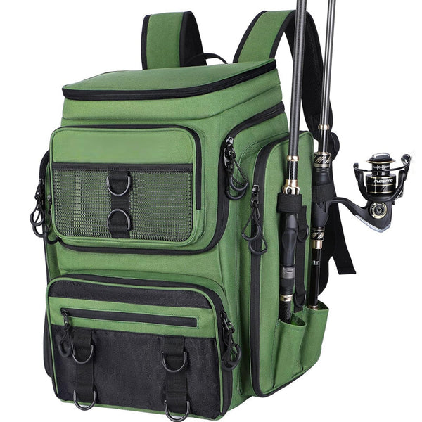 Fishing Backpack With Rod Holder Tackle Organizer Box & Hiking Storage Rod Rests & Holders