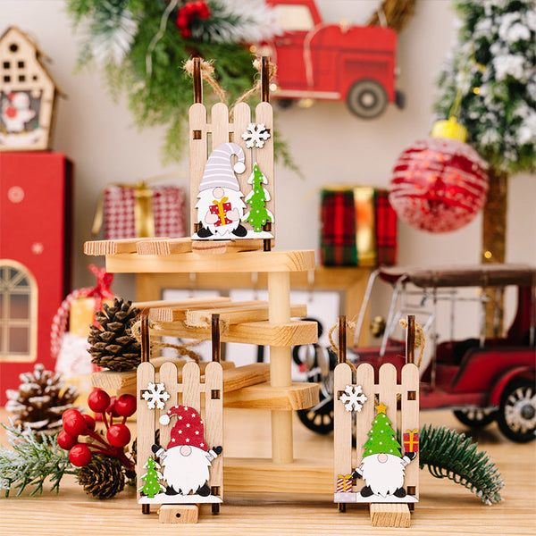 Christmas Decoration Wooden Sleigh Hanging Ornament Creative Santa Claus And Elf Figurines