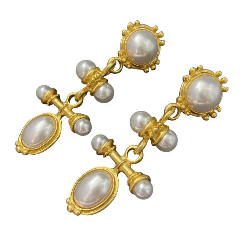 Veile Studios Medieval Long Retro Palace Style Pearl With 925 Silver Needle Earrings