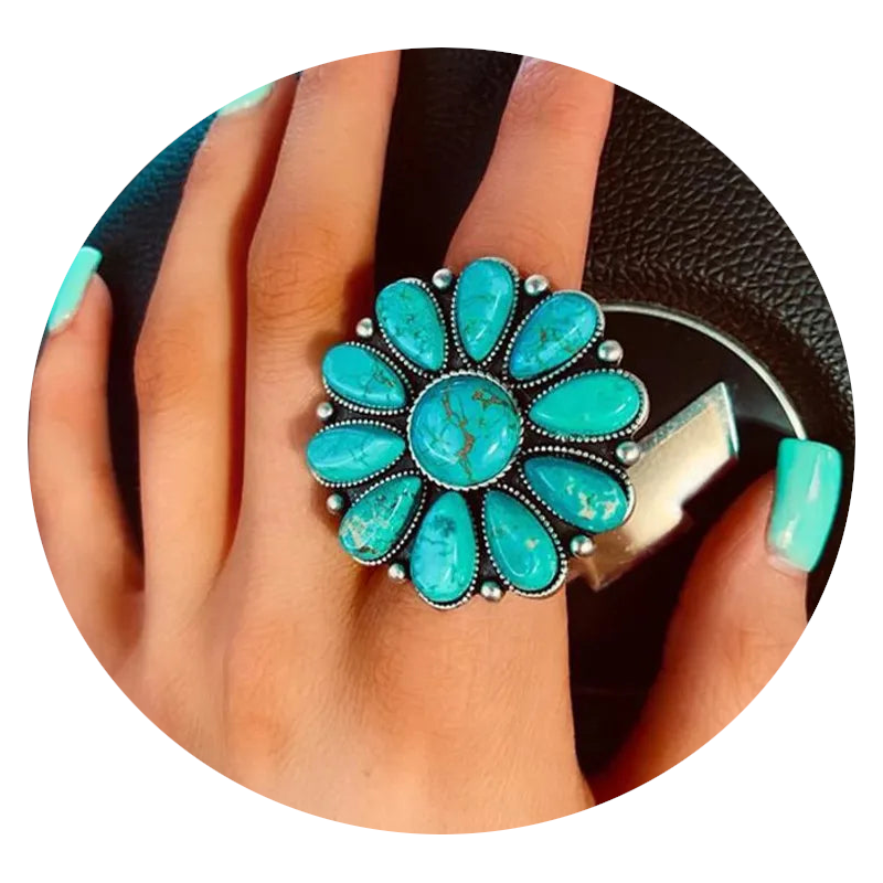 Veile Studios Artificial Turquoise Alloy Flower Ring Rings