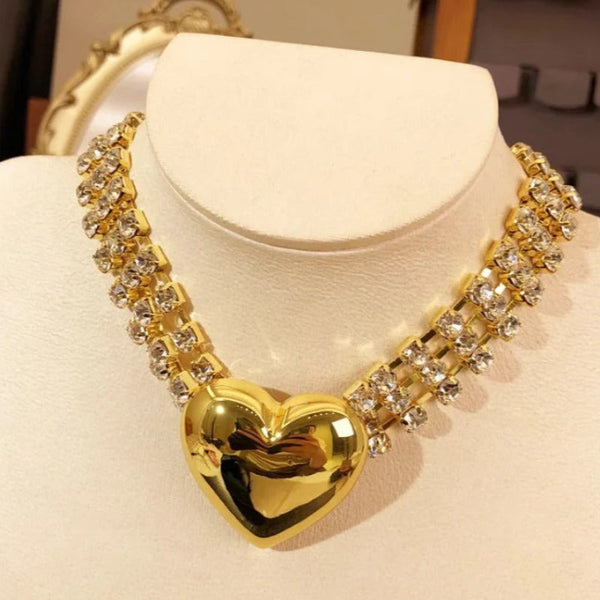 Veile Studios Fashionable Multi Layer Heart Crystal Inlaid Necklace Luxury Choker Jewelry Necklaces & Pendants