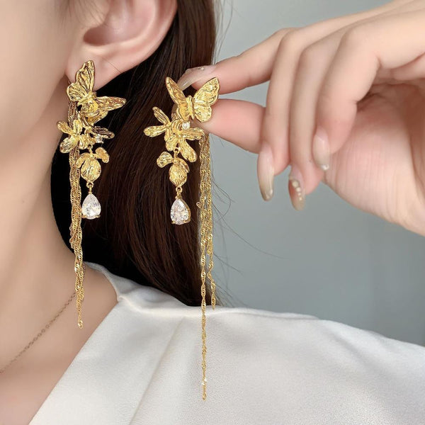 Veile Studios Temperament High End Butterfly Tassel For Women In Fresh And Sweet Style Earrings
