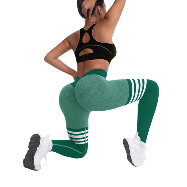 Tight Fit High Waisted Sports Fitness Womens Yoga Seamless Striped Hip Lifting Pants