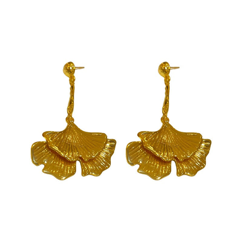 Veile Studios Simple Metal Ginkgo Leaf American Heavy Industry Long Earrings