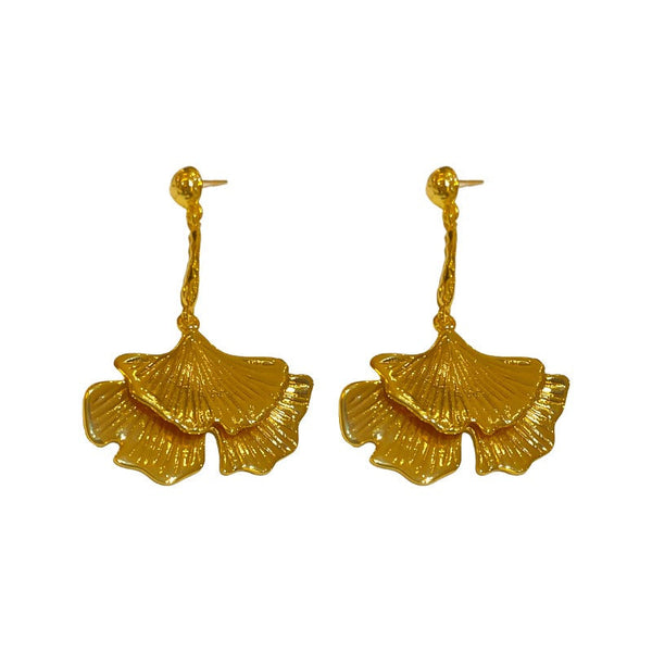 Veile Studios Simple Metal Ginkgo Leaf American Heavy Industry Long Earrings
