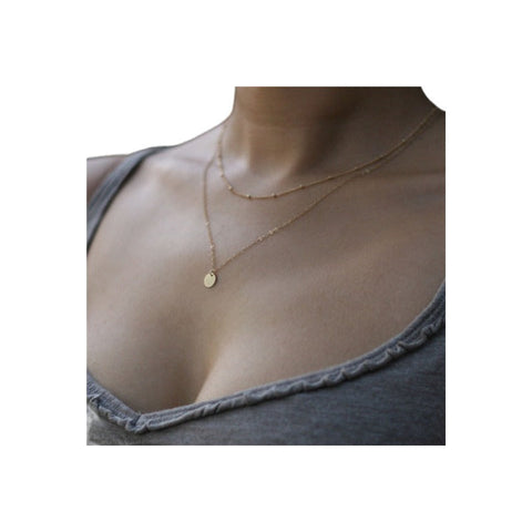 Veile Studios Double Layer Copper Bead Sequin Necklace Collarbone Chain Alloy Material Necklaces & Pendants