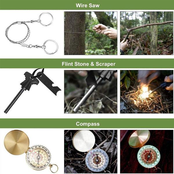 Military Grade Outdoor Travel Survival Kit With Mini Camping Tools Emergency Bracelet Whistle Blanke Bracelets