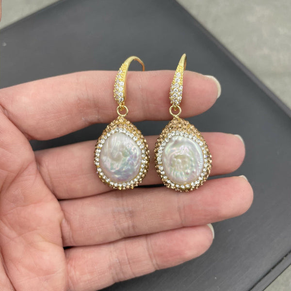 Baroque Shaped Pearl High End Personalized Retro Point Diamond Evening Wear Light Luxury Banquet Jewelry Earrings