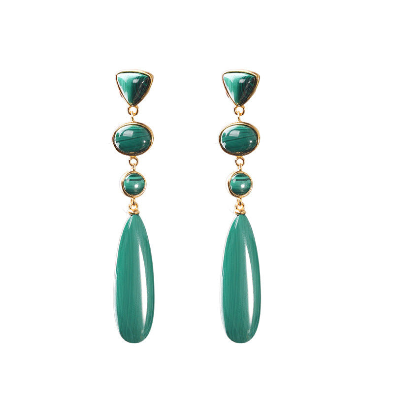 Veile Studios Slender Minimalist Women's Fashion With S925 Silver And Malachite Earrings