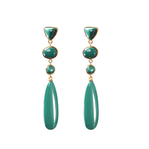 Veile Studios Slender Minimalist Women's Fashion With S925 Silver And Malachite Earrings