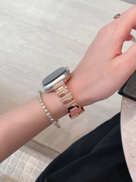 Irregular Rhinestone Embellished Leather Strap For Apple Watch 4/5/6/7/8/9/S10 Band Watch Bands