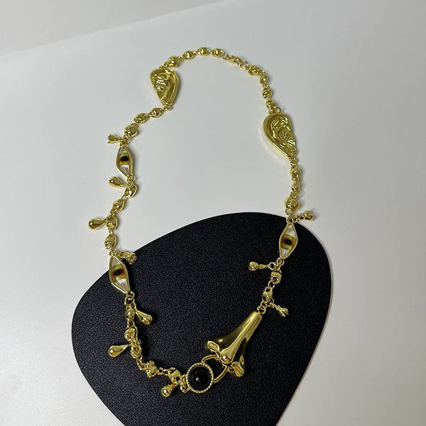 Veile Studios Retro Quirky Personality Ears Eyes Nose Necklace Temperament Collarbone Chain Necklaces & Pendants