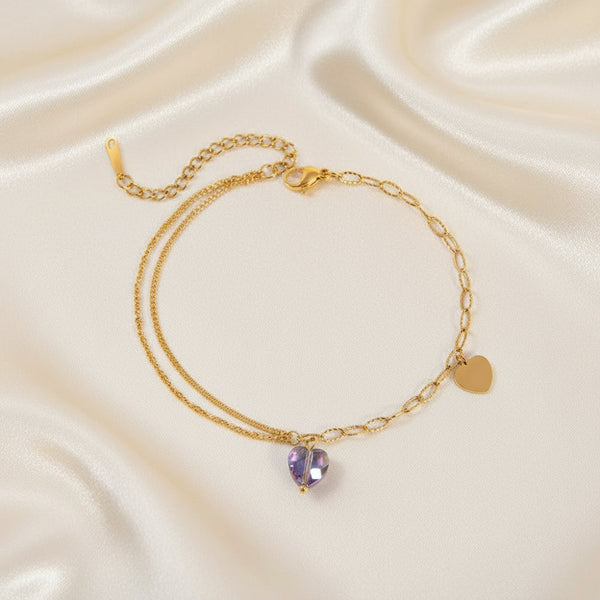 Stainless Steel Synthetic Crystal Heart Anklet Bracelet Anklets