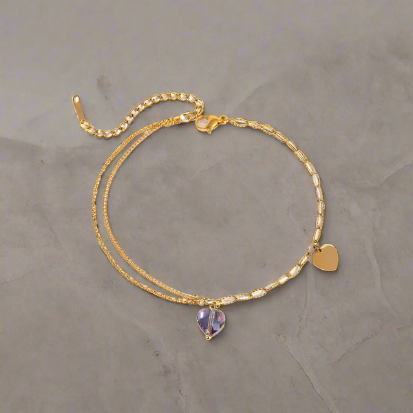 Stainless Steel Synthetic Crystal Heart Anklet Bracelet Bracelets