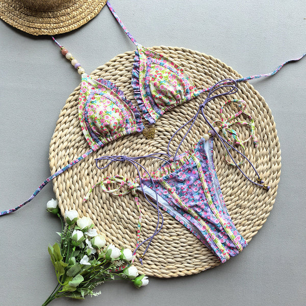 Style Bikini With Ties And Splicing Two Piece Women's Swimsuit Swimwear