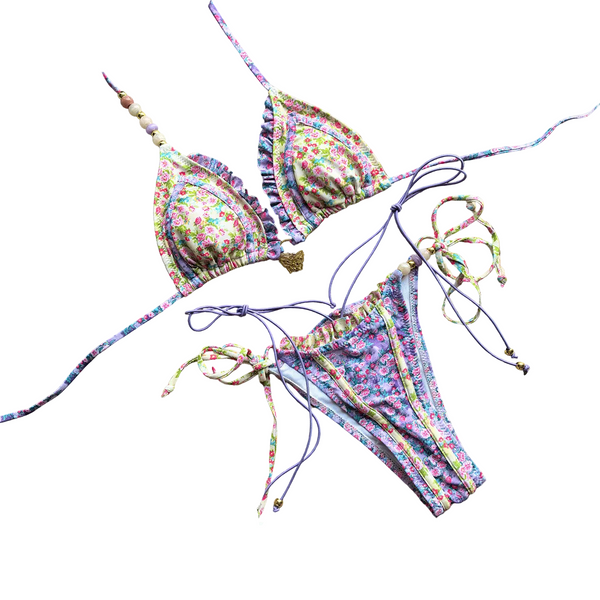 Style Bikini With Ties And Splicing Two Piece Women's Swimsuit Swimwear