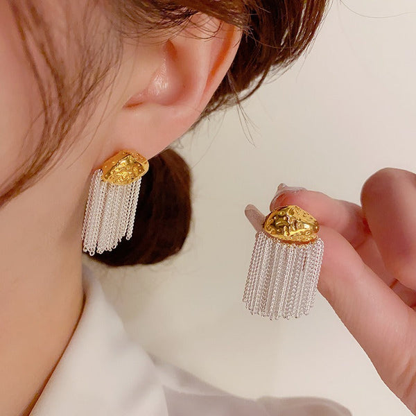 Veile Studios Personalized Metal Block Tassel With Silver Needles For Versatile Fashion Earrings