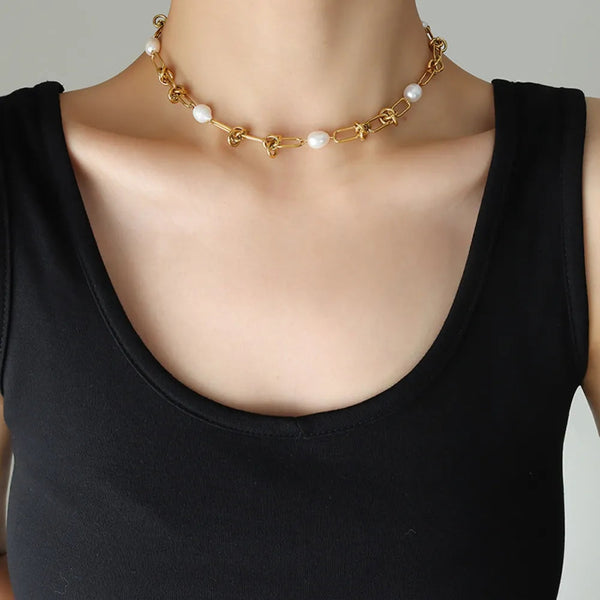 Freshwater Pearl Titanium Steel Necklace Necklaces & Pendants