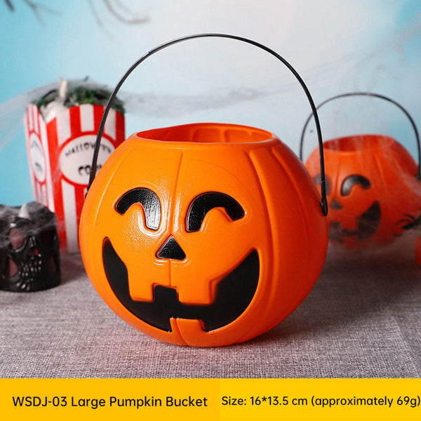 3 Pack 7 Inch Plastic Halloween Pumpkin Buckets Kids' Trick Or Treat Candy Holders & Home Decor Seasonal Decorations