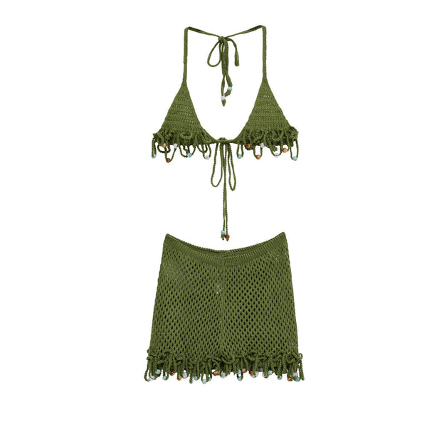 Women's Summer Vacation Style Hand Knitted Slim Swimsuit Set Swimwear