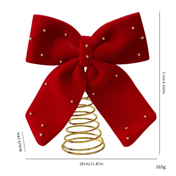Santyuan New Red Velvet Tree Top Star Christmas Decoration Bowknot Topper Ornament Seasonal Decorations