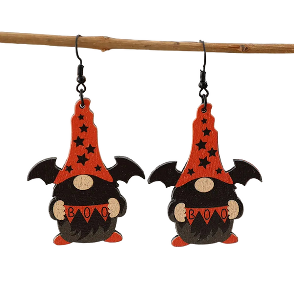 Wooden Point Hat Gnome Shape Earrings
