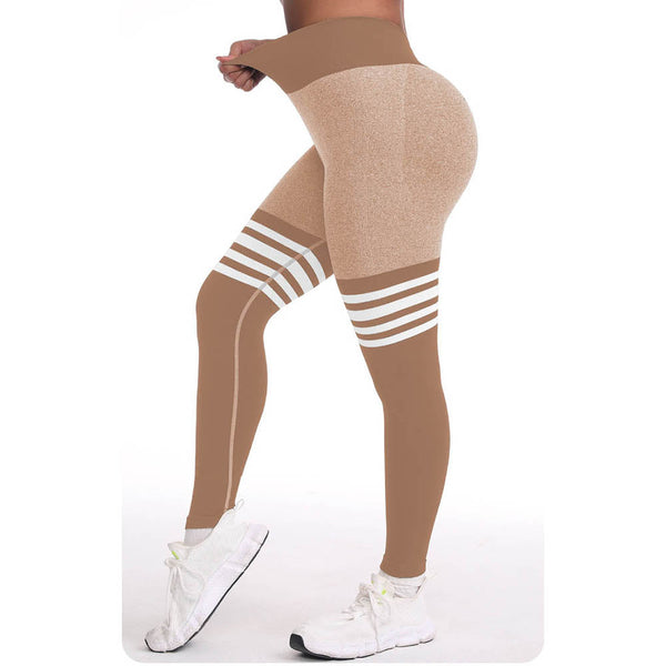 Tight Fit High Waisted Sports Fitness Womens Yoga Seamless Striped Hip Lifting Pants