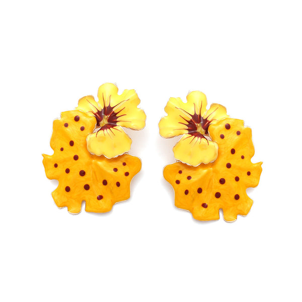 Veile Studios Light Luxury Storm Drops Oil Leaves Flowers Exaggerate Enamel Earrings
