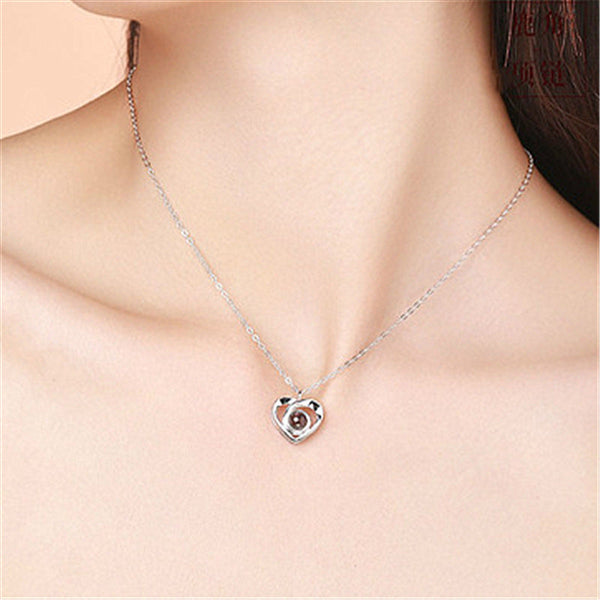 Silver Love Heart Shaped Projection Pendant Necklace In 100 Languages You Clavicle Chain Necklaces & Pendants