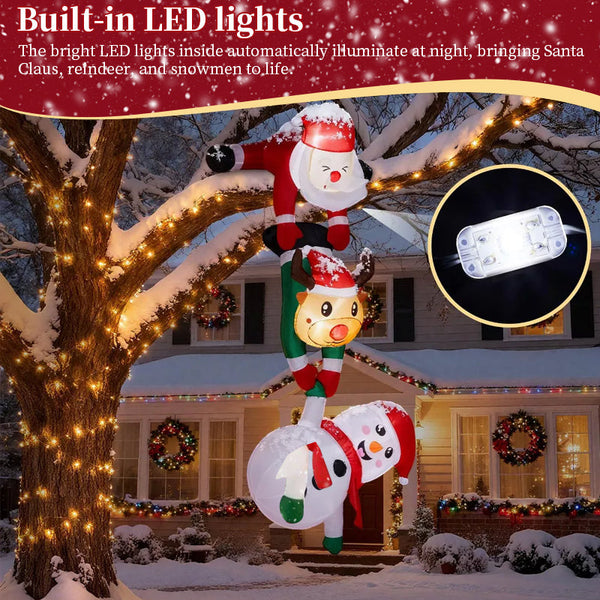 8Ft Inflatable Christmas Decoration Santa Climbing Roof With Reindeer & Snowman/Elf Indoor Seasonal Decorations