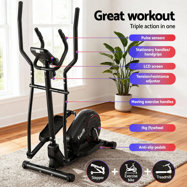 Everfit Exercise Bike Elliptical Cross Trainer Home Gym Fitness Machine Lcd Exercise Bikes