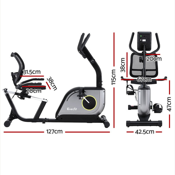 Everfit Recumbent Exercise Bike Magnetic Cycling Mesh Chair 120Kg Loading Exercise Bikes