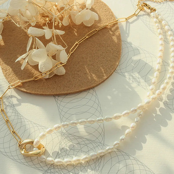 New Freshwater Pearl Patchwork Necklace Made Of Stainless Steel And 18K Gold For Women Necklaces & Pendants