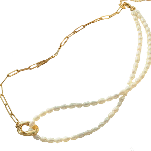 New Freshwater Pearl Patchwork Necklace Made Of Stainless Steel And 18K Gold For Women Necklaces & Pendants