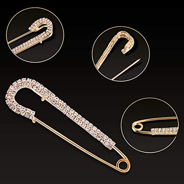 Veile Studios One Line Set Brooch Double Headed Pearl Zircon Anti Glare Large Safety Pin Brooches