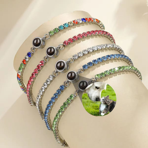 Customized Photo Projection Claw Chain Inlaid With Colored Diamonds Bracelet Women's Titanium Steel 100 Languages Bracelets