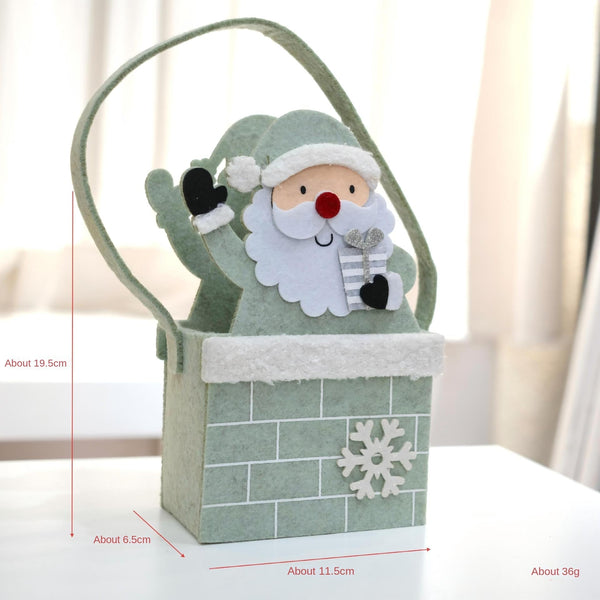 Christmas Jade Green Santa Snow House Felt Mini Apple Handbag Gift Bags