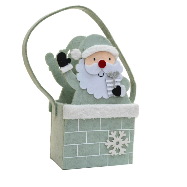 Christmas Jade Green Santa Snow House Felt Mini Apple Handbag Gift Bags