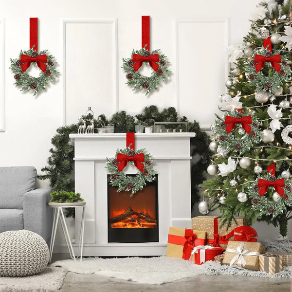 Farmhouse Mini Christmas Cabinet Wreaths Set Of 6 With Ribbon Tie Ons Seasonal Decorations