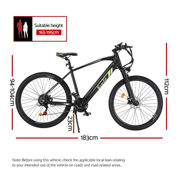Everfit 27.5 Inch Electric Bike Mountain Bicycle Ebike Battery 21 Speed Electric Bicycles