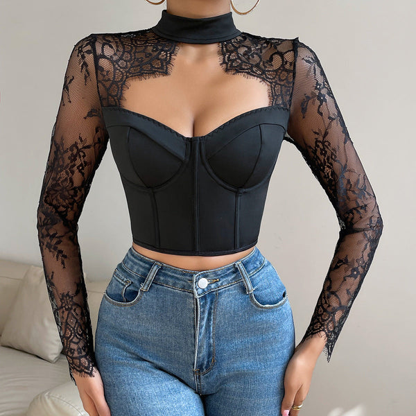 Arrival  Low Cut Top Elegant Fitted Lace Long Sleeve Women's Dress Dresses