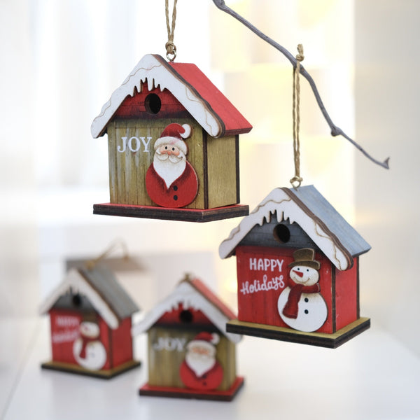 Christmas Retro House Santa Claus Snowman Mini Hut Desktop Gift Box Bar Decoration Seasonal Decorations