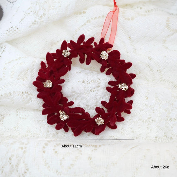 Christmas Red Velvet Door Hanger Decoration Flocked Tree Sprinkle Wreath Ornament Seasonal Decorations