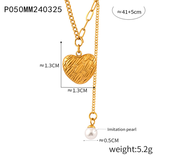 Titanium Steel Imitation Pearl Heart Pendant Necklace Necklaces & Pendants