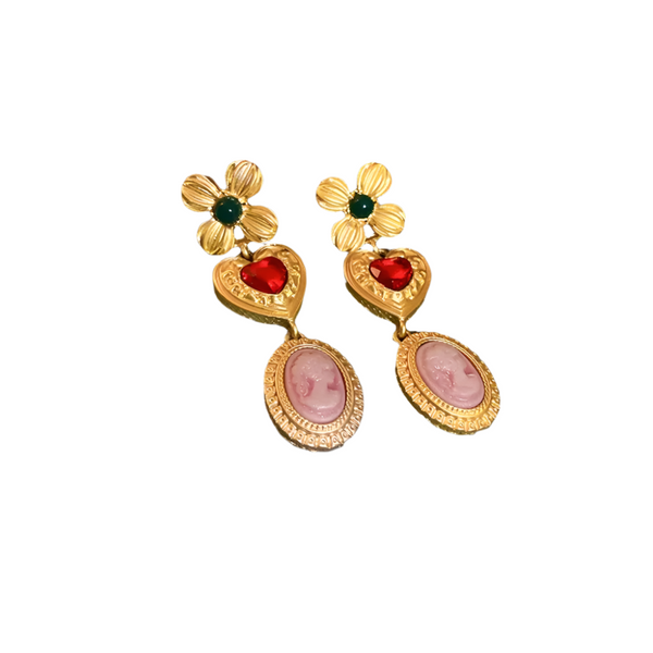 Copper Inlaid Rhinestone Vintage Earrings