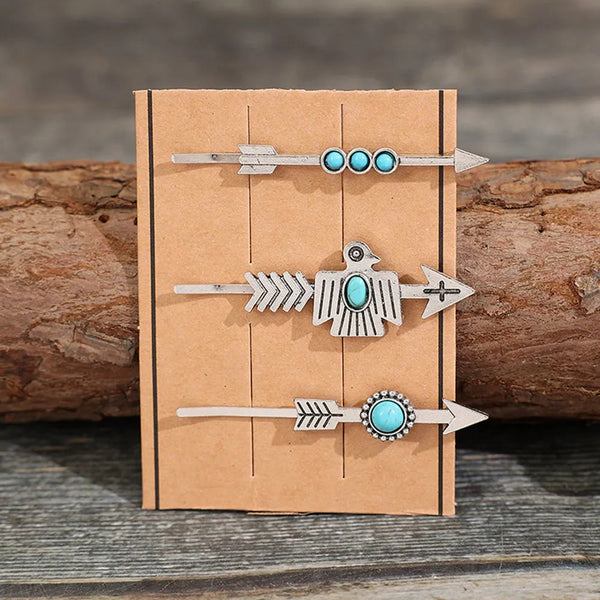 3 Pcs/Set Artificial Turquoise Hair Pins Hair Accessories