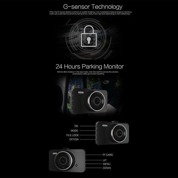 A78 Three Inch Car Dash Cam With 1080P Hd Night Vision And 170 Degree View Rear View Monitors/Cams & Kits