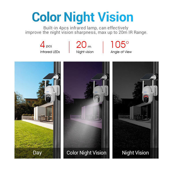 Wireless Solar Camera With Pir Alarm And Cloud Storage Three Megapixel Full Colour Night Vision Ip & Smart Security Camera Systems